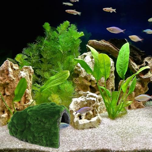 Mossy Reptile Rock Hides and Caves,Artificial Green Moss Cave Hideout for Reptile and Snake, Simulation Rock Tortoise Habitat Accessories,Terrarium & Aquariums Decor (Green, Small) - size: Small