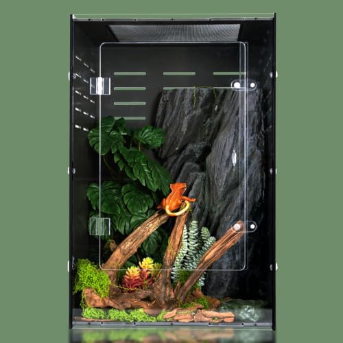 16" x 16" x 24" Black PVC Reptile Enclosure, Large Front Opening Arboreal Terrarium for Adult Geckos & Nocturnal Reptiles, Insulated Tank with Secure Lock - size: 16"16"24"