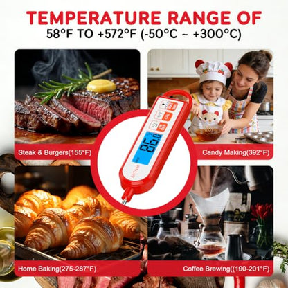 Digital Instant Read Meat Thermometer Kitchen Cooking Food Candy Thermometer for Oil Deep Fry BBQ Grill Smoker Thermometer by AikTryee - color: Black Red-SR807