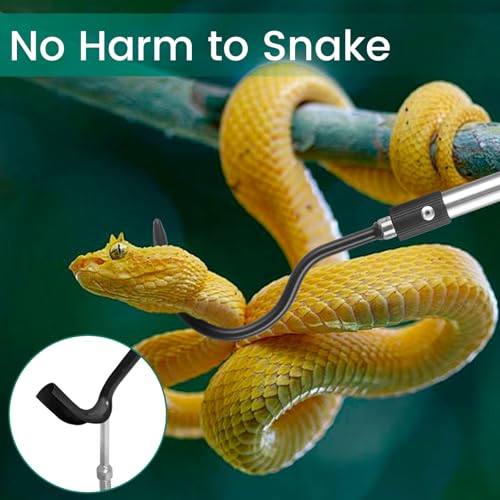 Snake Hook for Ball Python, 35"-65" Reptile Snake Hook Heavy Duty Long for Python Rattlesnakes Rattle Copperhead Removal with Sponge Grip and Stainless Steel Rubber Tip Hook - size: 35-60inch