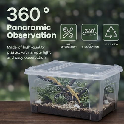 10 Pcs Reptile Breeding Box Kit & Snake Feeding Box, Portable Transparent Habitat for Spiders & Lizards, Small Reptile Enclosure with Plastic Feeder Dish, Thermometer Hygrometer & More