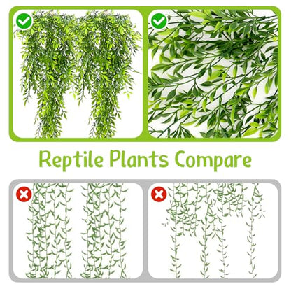 Hamiledyi 5 Pcs Reptile Plants Terrarium Hanging Fake Plant Leaves and Tank Habitat Decorations 2 PCS Terrarium Hanging Plants for Lizard, Snake, Bearded Dragon, Leopard Gecko