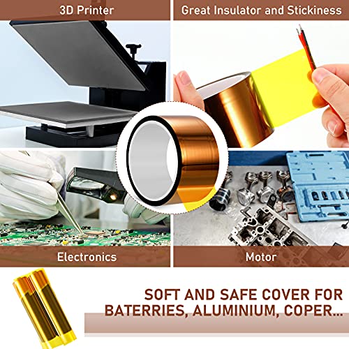 Outus 2 Pcs Rolls of Heat Tape High Temperature Polyimide Tape 500 Fahrenheit Degree Heat Resistant Adhesive Film for Soldering Electrical Works 3D Printing (2''X 108ft)