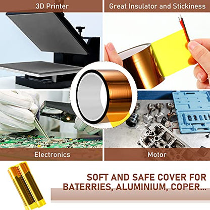 Outus 2 Pcs Rolls of Heat Tape High Temperature Polyimide Tape 500 Fahrenheit Degree Heat Resistant Adhesive Film for Soldering Electrical Works 3D Printing (2''X 108ft)