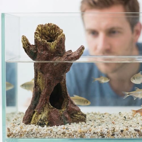 DECHOUS Aquarium Decor Resin Hollow Tree Trunk, Fish Tank Hideout Cave Simulation Driftwood Root Terrarium Accessories for Betta Fish, Shrimps, Reptiles Amphibians