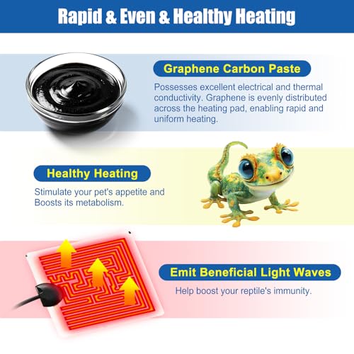 Reptile Heating Pad with 11 x 5.9 Inch Reptile Heat Mat with Rapid and Even Heating Reptile Heat Pad Under Tank Terrarium Heat Mat for Reptile Turtle Snake Lizard 14 Watt - size: 11" X 5.9"(14W)