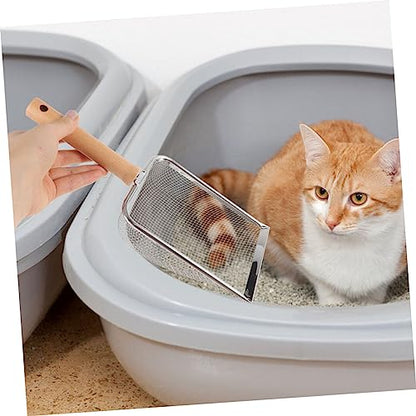 Happyyami Cat Litter Scoop Wooden Handle Stainless Steel Reptile Litter Shovel for Cleaning Turtles Lizards Frogs More Ergonomic Design Fine Mesh for Easy Waste Removal
