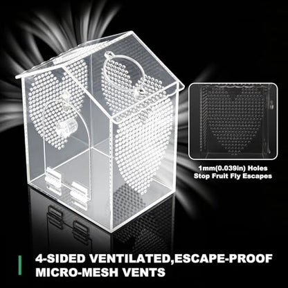 BestYiJo Jumping Spider Enclosure, 6 * 5 * 8" Lengthen Seamless Acrylic Terrarium with Feeder and Waterer – Ideal for Jumping Spiders, Praying Mantis, Scorpions, Hermit Crabs & Micro Reptiles