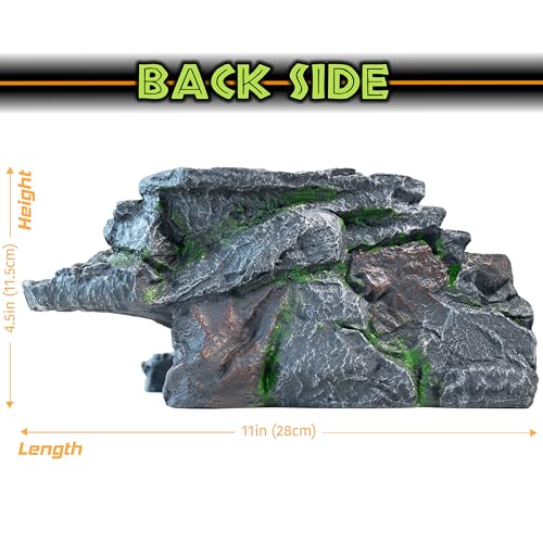 Reptile Hide & Cave Hideout Rainforest Series - Reptile Ledge Hide, Basking Rock, Terrarium & Aquarium Decor, Decorative Resin for Lizards, Fish, Snakes, Amphibians, Small Animals