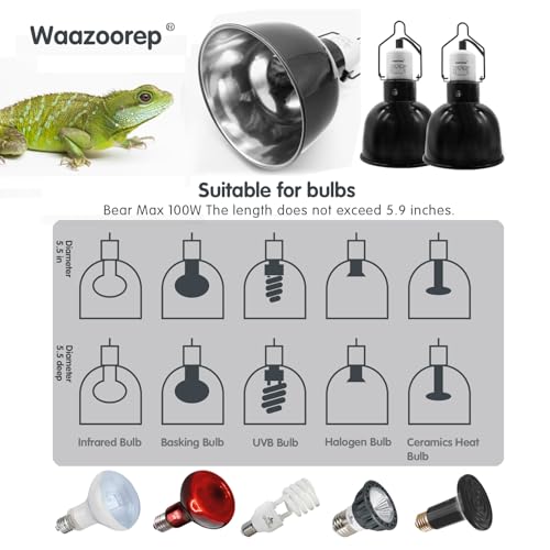 Reptile Light Fixture 2 Pack 5.5 Inch Deep Dome Lamp Fixture,Optical Reflection Reptile Basking Heat Bulb Lampshade for Bearded Dragon, Turtle, Snake and Lizard Terrarium