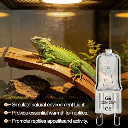 G9 25W Mini Halogen Bulb, 2 Pack, Day White Reptile Basking Light, Compact Long-Lasting Bulb for Reptile Terrariums