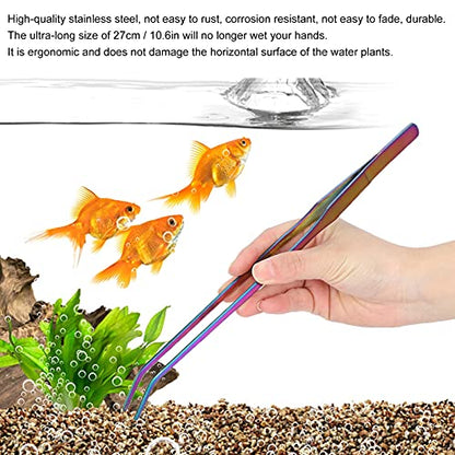 Aquarium Tweezers,27cm Long Multipurpose Tongs Stainless Steel Fish Long Tweezers Planted Tongs Feeding Tools for Kitchen Reptiles (27cm bent clip) - size: 27cm bent clip