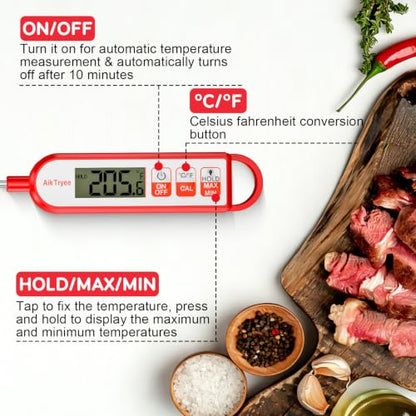 Digital Instant Read Meat Thermometer Kitchen Cooking Food Candy Thermometer for Oil Deep Fry BBQ Grill Smoker Thermometer by AikTryee - color: Black Red-SR807
