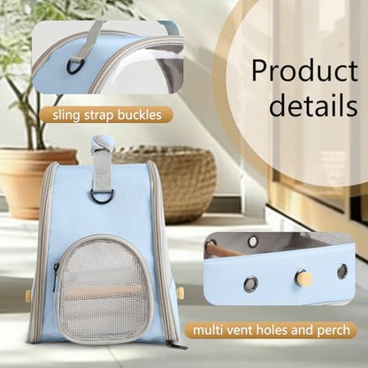 Bird Carrier, Portable Small Bird Parrot Parakeet Carrier with Standing Perch and Stainless Steel Tray, Side Access Window Collapsible (Blue, Clear Windows) - color: Blue