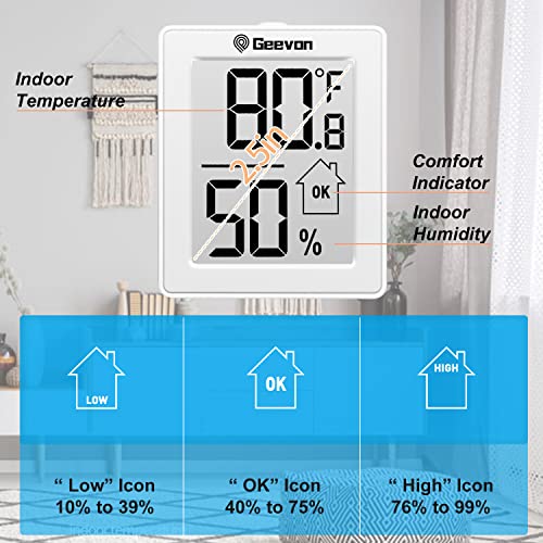 Geevon Indoor Thermometer Room Temperature Monitor,3 Pack Temperature Humidity Gauge Thermometer Hygrometer with Battery for Home, Office, Greenhouse, White - color: White 1