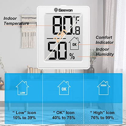 Geevon Indoor Thermometer Room Temperature Monitor,3 Pack Temperature Humidity Gauge Thermometer Hygrometer with Battery for Home, Office, Greenhouse, White - color: White 1