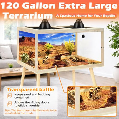 PROLEE 120 Gallon Bearded Dragon Tank with Leg Sand, 4x2x2 Reptile Enclosure with Tempered Glass Sliding Doors, Lockable Front Opening and Metal Mesh Top, Large Terrarium for Lizards and Snakes, Oak - color: Oak