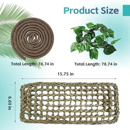 5 PCS Tank Accessories for Bearded Dragon Include Resin Hollow Tree Root Reptile Habitat Hideout Decor Hanging Jungle Vines Flexible Leaves Climbing Decorations for Lizard Gecko Chameleon Spider