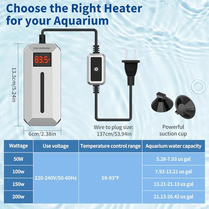 Submersible Aquarium Heater with LED Digital Display 150W Fish Tank Heater for 14-22 Gallon Freshwater Saltwater Tank, Auto Thermostat Overheat Protection(Not Suitable for Low-Water Turtle Tanks)