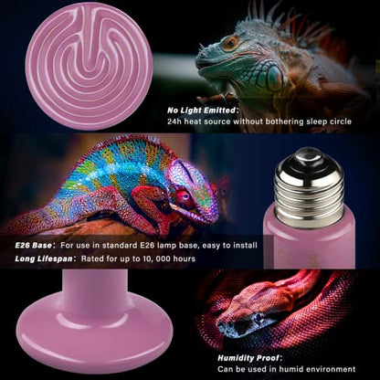 Simple Deluxe 150W 2-Pack Ceramic Heat Emitter Reptile Heat Bulb No Light, LCD Digital Aquarium Thermometer, for Reptile Amphibian, 4 Pack, Purple - color: Purple, size: 4 Pack