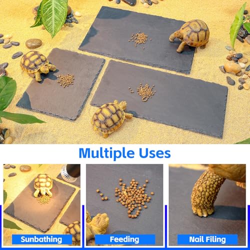 Natural Slate Basking Platform for Reptiles Bearded Dragon Tortoise Turtle Habitat Accessory Heat Retention, Anti-Slip Design, Feeding Tray Functionality, and Superior Water Absorption(12'' x 8'') - size: 12'' x 8''
