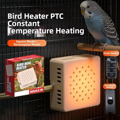 Bird Heater Warmer - 7.7x7.7x2.9cm Auto Timer Constant Temperature | Reptile Enclosure Heating Pad | for Cockatiels Hamster Small Animals Designed to Provide Rapid Heating