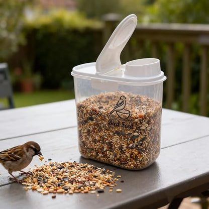 Bird Seed Storage Container, Airtight 2L/4.5Lbs Bird Food Container with Scale & Pour Spout, Portable Bird Food Holder to Keep Food Fresh|BPA-Free-White - color: White