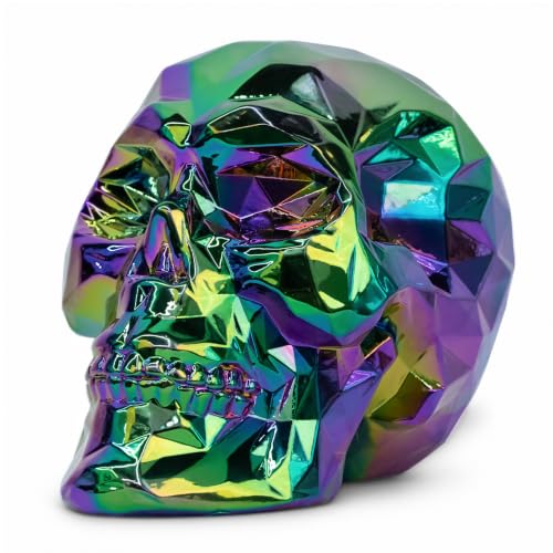 Skull Decor Statue, Human Head Model for Home Decoration, Halloween Statue, Gothic Resin Figurine Skull Model for Bookshelf Desktop Home Decor (Iridescent Black) - color: Iridescent Black