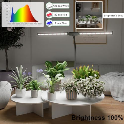 LED Grow Light,Super Bright 6000K White Full Spectrum Clip Plant Growing Lamp with Rotatable Dual Head for Indoor Desk Plants,Dimmable & Timer 4/8/12H,High Power Output for Faster Growth,1-Head - size: 1 Tube