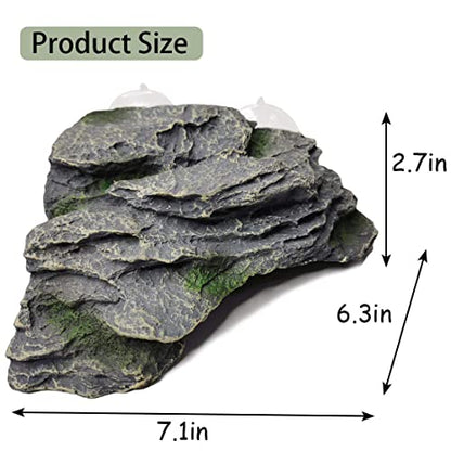 PINVNBY Turtle Basking Platform, Reptile Climbing Shale Resin Ledge Stone, Aquarium Ornament Rock Landscaping Decoration with Suction Cups for Frogs Newts Lizard (Large:7.1”Lx6.3”Wx2.7”H)