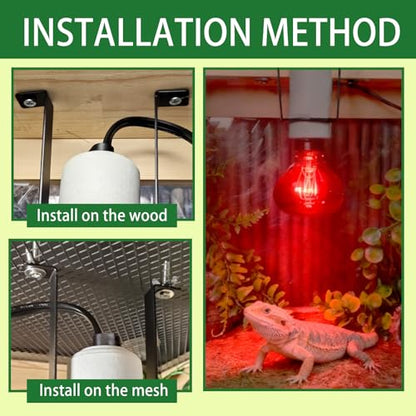 Reptile Ceramic Heat Lamp Holder,Reptile Light Fixture with Thermometer,Pet Terrarium Heat Lamp Bulb Socket Bracket for for Bearded Dragon Lizard Snake Tortoise - size: 3.5*2.4*4.5IN