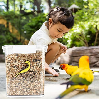 Bird Seed Storage Container-Airtight Bird Food Container 4.23 Qt/4.2LPet Food Storage Containers with Bird Seed Scoop-Wild Bird Seed Dispenser-forPetBirds Parakeets Finches Food MealwormsStorage/Clear - size: 4.2L