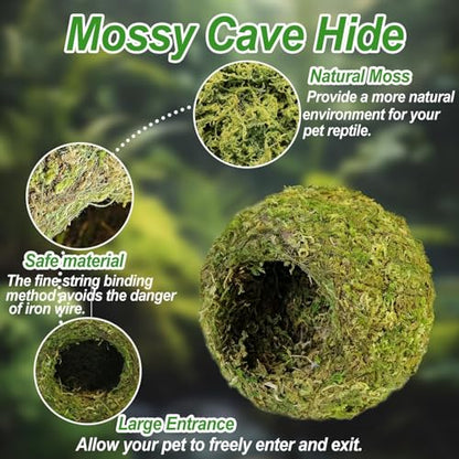 2pcs Crested Gecko Hide,Reptile Mossy Caves Hideout,Leopard Gecko Humid Hide,Natural Moss Cave Hiding Decor Tank Accessories for Reptiles, Amphibians,Invertebrates,Lizard,Frog