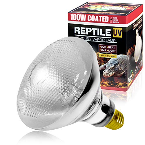 LUCKY HERP 100 Watt UVA UVB Full Spectrum Vapor Heat Lamp Bulb, Self-Ballasted UV Heat Lamp/Bulb/Light for Reptile and Amphibian, Sun Lamp for Bearded Dragon Lizard Turtle(Coated) - style: 100W Coated