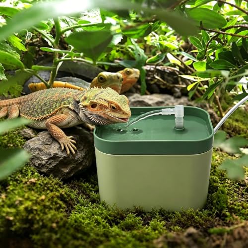 2026 New Reptile Water Bowl with Filtration System, Drinking Fountain, Bearded Dragon Tank Accessories, Reptile Habitat Waterfall for Bearded Dragon, Leopard Gecko, Chameleon, Snake