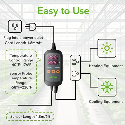 BN-LINK Smart WiFi Digital Temperature Controller Heating Cooling, Works with Alexa and Google Home. For Reptiles Aquarium Carboy Homebrew Breeding Fermenter Seed Germination °C/°F -40-176°F 15A/1875W - style: T10 WIFI
