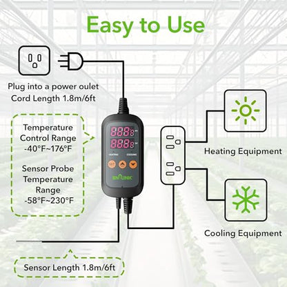 BN-LINK Smart WiFi Digital Temperature Controller Heating Cooling, Works with Alexa and Google Home. For Reptiles Aquarium Carboy Homebrew Breeding Fermenter Seed Germination °C/°F -40-176°F 15A/1875W - style: T10 WIFI