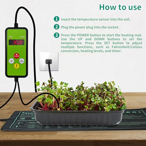 Seedling Heat Mat with Temperature Control 2 Pack Durable Waterproof Plant Heating Pad 10"x 20.75" for Germination, Indoor Gardening, Greenhouse - size: 2 Controller