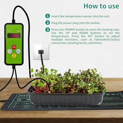 Seedling Heat Mat with Temperature Control 2 Pack Durable Waterproof Plant Heating Pad 10"x 20.75" for Germination, Indoor Gardening, Greenhouse - size: 2 Controller