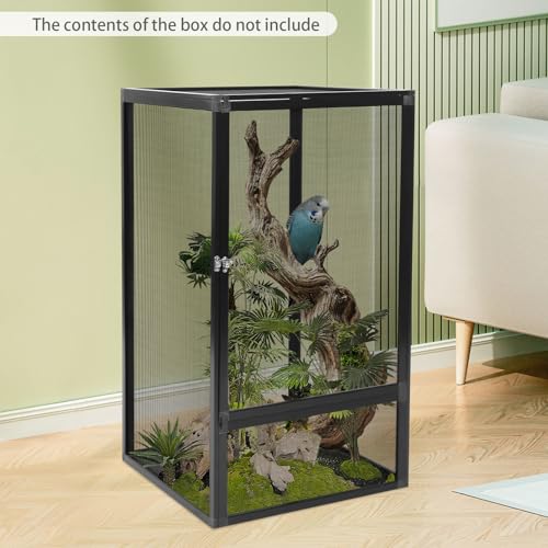 Reptile Terrarium Cage, 17.7” x 17.7” x 31.5” Aluminum Micro Habitat Terrarium Enclosure, Large Reptile Enclosure with Locking Latches, Terrarium for Lizards, Snakes, Spiders