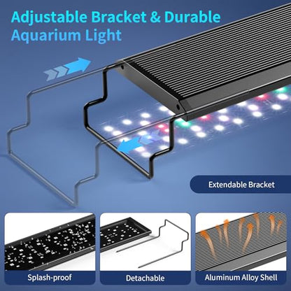 hygger Aquarium Light, 60W Full Spectrum Fish Tank LED Light, 24 H Remote Control Adjustable Timer, Brightness and Color, Extendable Bracket, Power-Off Memory Plant Growth Lamp, Fits 48-52 Inch Tank