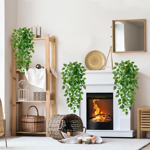 Sggvecsy Fake Hanging Plants 2 Pcs Artificial Hanging Plants Fake Ivy Vine Faux Pothos Vines Artificial Ivy Leaves Greenery Plant for Room Patio Home Indoor Outdoor Shelf Wall Garden Decor(No Baskets) - size: 2pcs