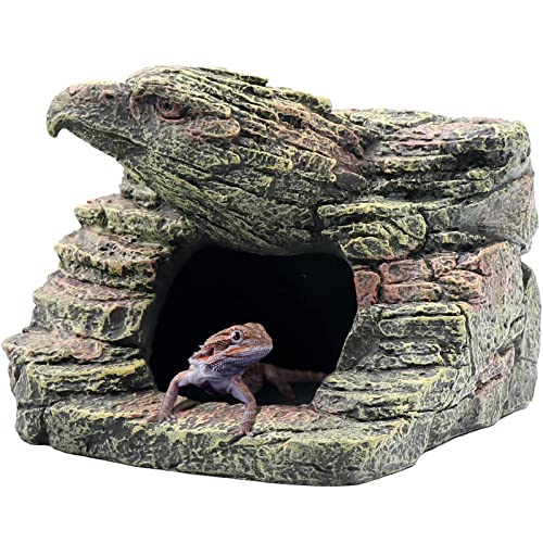 Reptile Rock Basking Platform, Gecko Hide Cave Hiding Place, Snake Cave and Hides for Reptiles, Amphibians, and Small Animals, Lizards (Type-D（Small）) - color: Brown