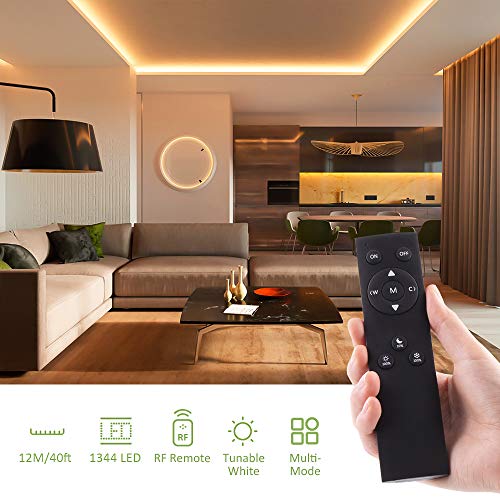 Novostella 40ft Tunable White LED Strip Light 1344 LEDs Dimmable 3000K-6500K 24V Remote Flexible LED Tape for Christmas Living Room Cabinet Counter Bedroom Home Kitchen Bar Ceiling Daylight Warm White - size: 40ft (Non-waterproof)