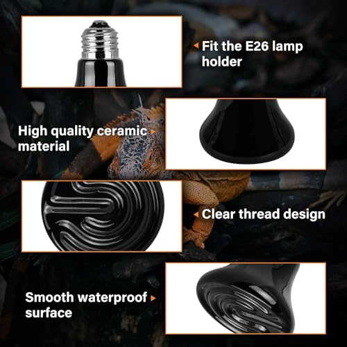 HealSmart Reptile Mini Heat Lamp 25W/50W Ceramic Heat Emitter, No Light Emitting Infrared Heat Bulbs for Amphibian Pet Brooder Coop Incubating Chicken - color: Black-1 Pack, size: 50 Watts