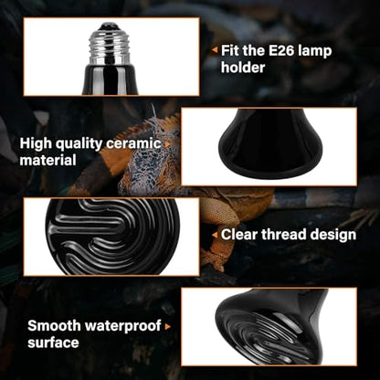 HealSmart Reptile Mini Heat Lamp 25W/50W Ceramic Heat Emitter, No Light Emitting Infrared Heat Bulbs for Amphibian Pet Brooder Coop Incubating Chicken - color: Black-1 Pack, size: 50 Watts