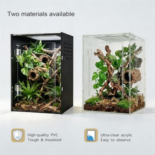 12" x 12" x 18" Reptile Enclosure, Clear Acrylic Terrarium with Front Opening Doors, Screen Top Ventilation, Secure Lock for Arboreal Reptiles - color: Clear