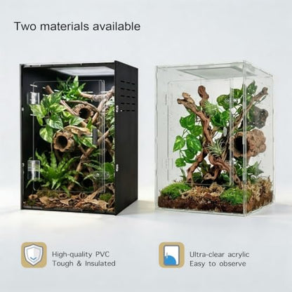 12" x 12" x 18" Reptile Enclosure, Black PVC Terrarium with Front Opening Doors, Screen Top Ventilation, Secure Lock for Arboreal Reptiles - color: Black