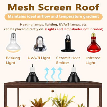 PROLEE Bearded Dragon Tank,60 Gallon Reptile Tank with Meatl Mesh Roof and Front Sliding Door, Anti-Scratch Lizard Tank,Spacious Reptile Enclosure for Snakes,Lguanas, Chameleons(Walnut)
