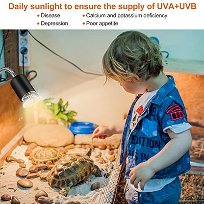 3 Set Reptile Heat Lamp UVA/UVB Turtle Heat Lamp Holder Fixture Clamp Basking Spot Adjustable 50w Full Spectrum Sun Sunbathe Bulb for Turtle Lizard Bearded Dragon Snake Aquarium Amphibian(Black) - color: Black